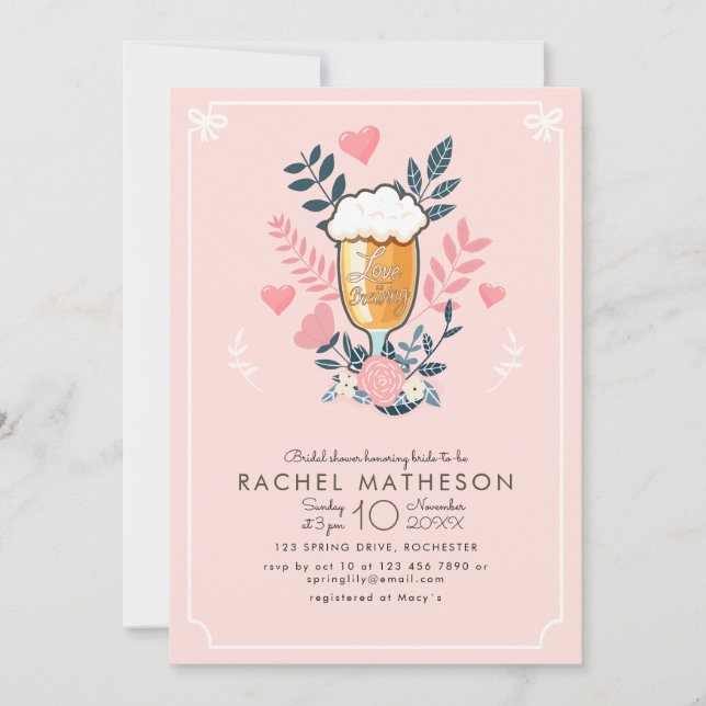 Invitation L'amour brasse la bière verre nuptiale douche (Devant)