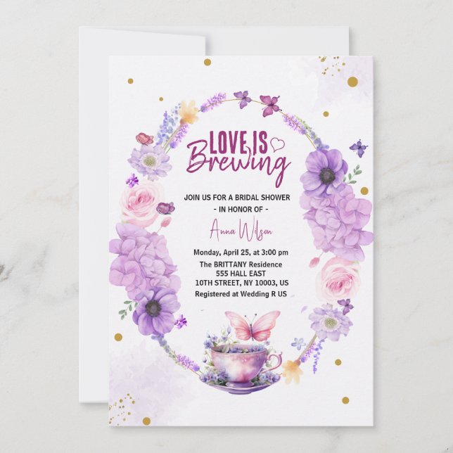 Invitation l'amour brasse la douche nuptiale lilas lavender (Devant)