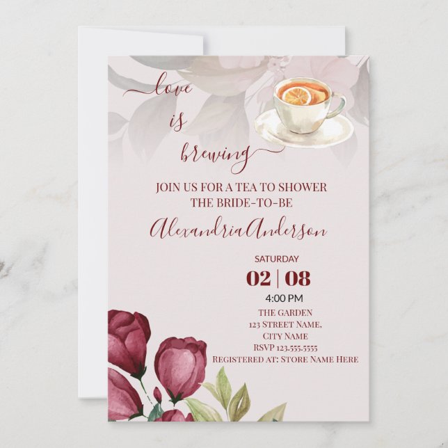 Invitation L'amour brasse la Fête des mariées Aquarelle Roses (Devant)