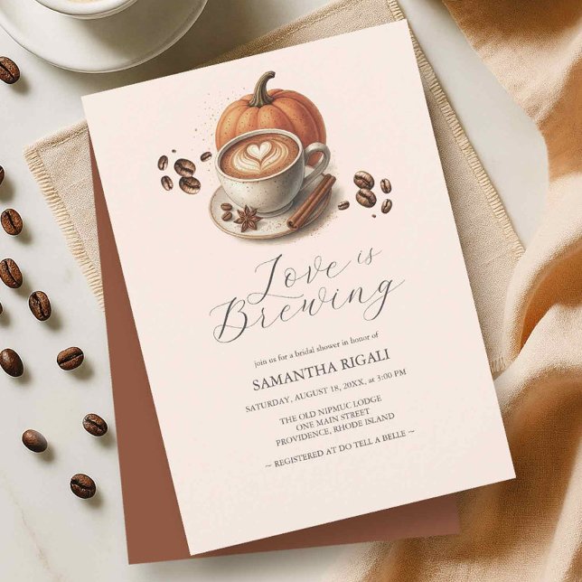 Invitation L'amour brasse la Fête des mariées Citrouille de c (Love is brewing bridal shower pumpkin and spice invitations)