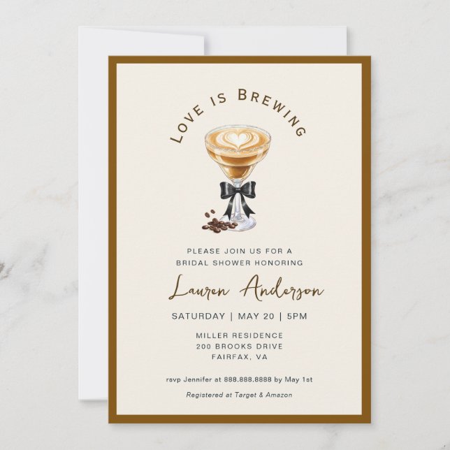 Invitation L'amour brasse la Fête des mariées de café dans (Devant)