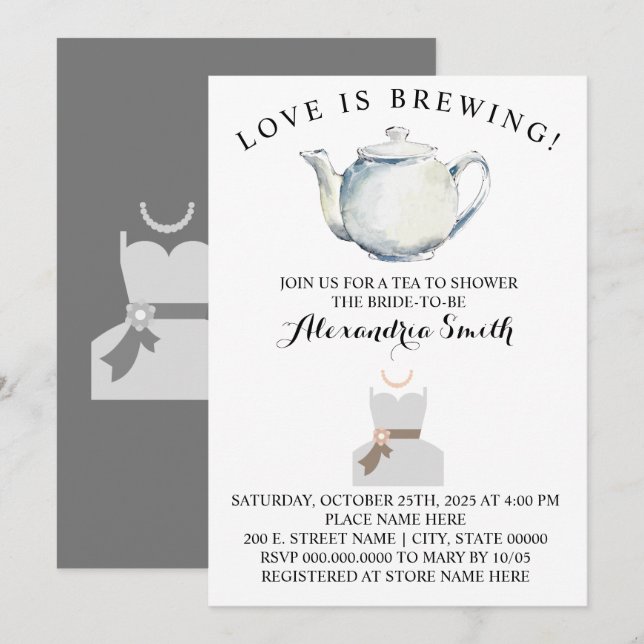 Invitation L'amour brasse la Fête des mariées de thé (Devant / Derrière)