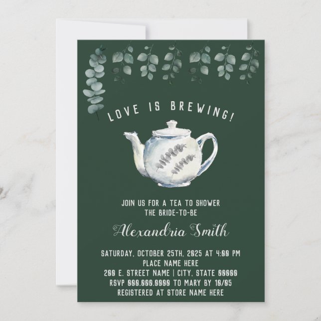 Invitation L'amour brasse la Fête des mariées de thé Eucalypt (Devant)