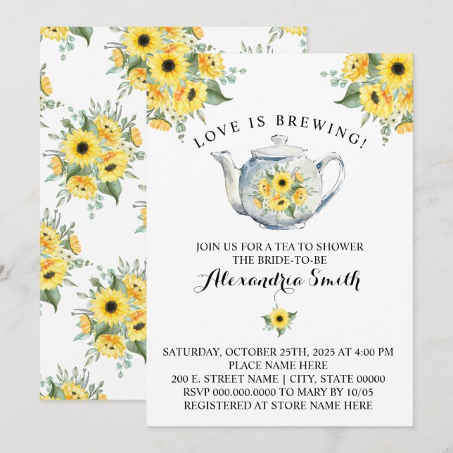 Invitation L'amour brasse la Fête des mariées de thé Fleurs d (Devant / Derrière)