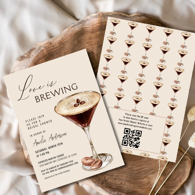Invitation L'amour brasse la Fête des mariées Espresso Martin (Créateur téléchargé)