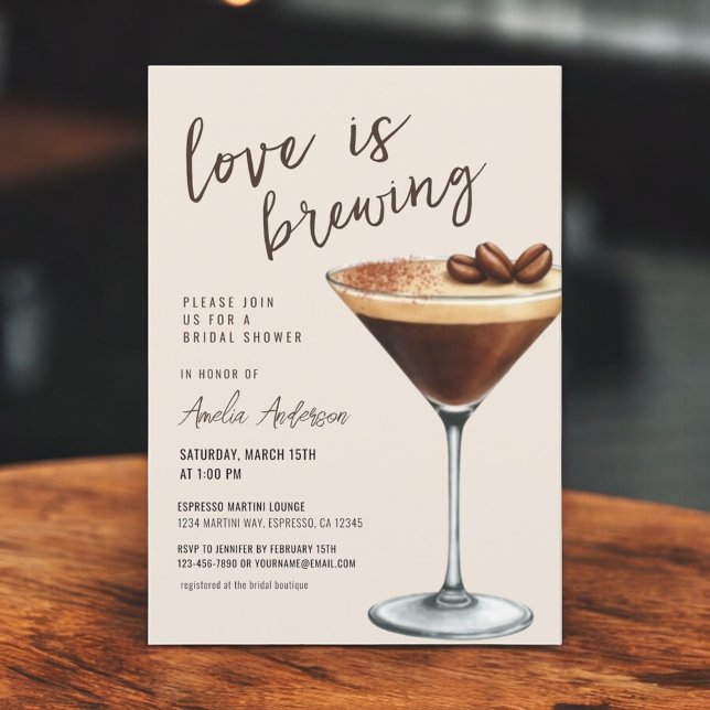 Invitation L'amour brasse la Fête des mariées Espresso Martin (Créateur téléchargé)