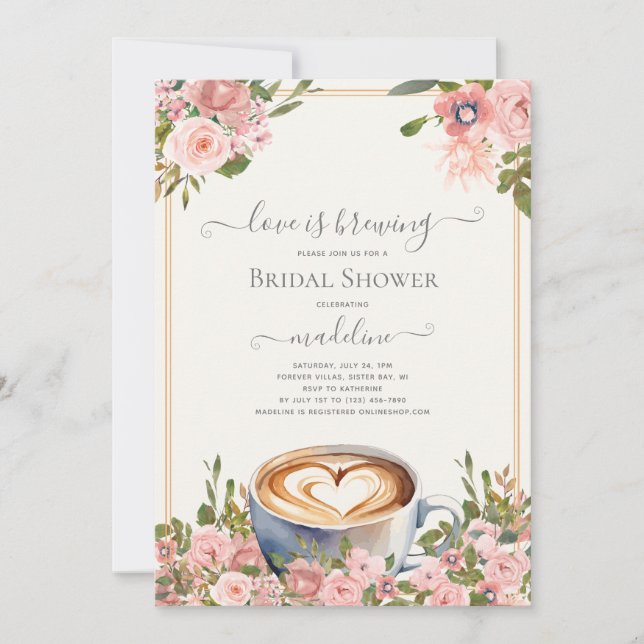 Invitation L'amour brasse la Fête des mariées Rose de café (Devant)