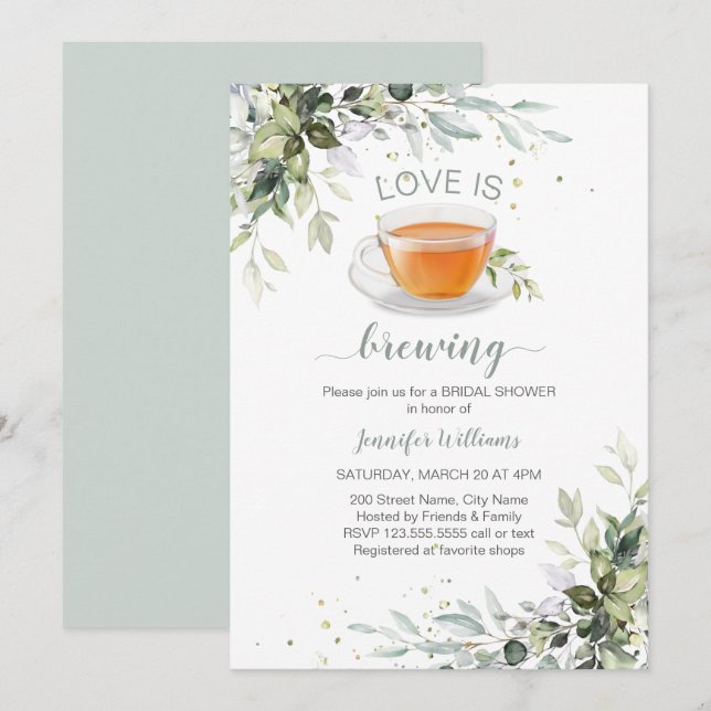 Invitation L'amour brasse la Fête des mariées Tea Party (Devant / Derrière)