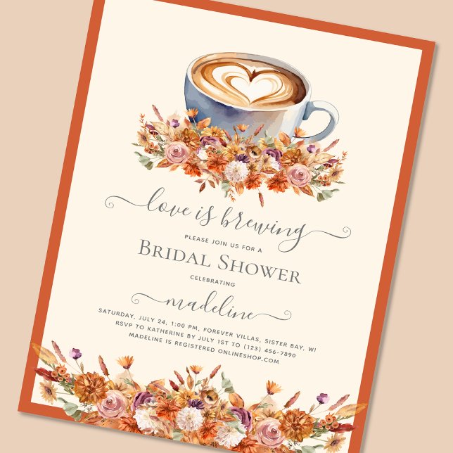 Invitation L'amour brasse l'automne Floral Fête des mariées d (Créateur téléchargé)