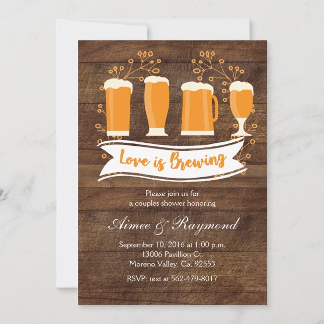 Invitation L'amour brasse l'invitation de douche de couples (Devant)