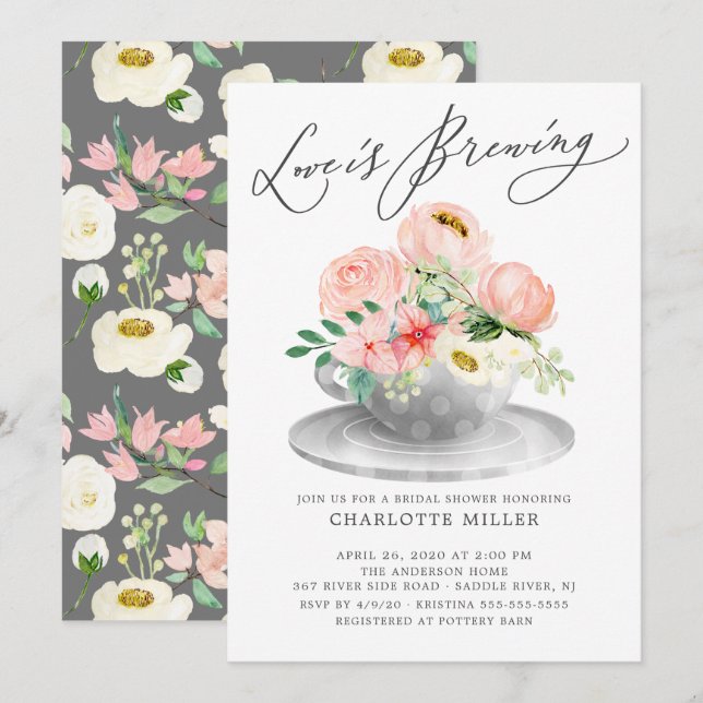 Invitation L'amour brasse rose Floral Bridal Tea Shower Invi (Devant / Derrière)