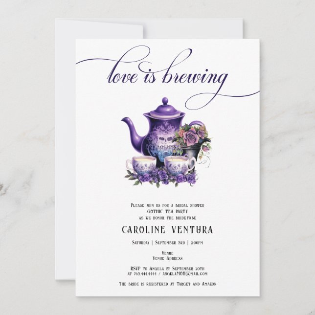 Invitation L'amour brasse Tea Party Fête des mariées gothique (Devant)