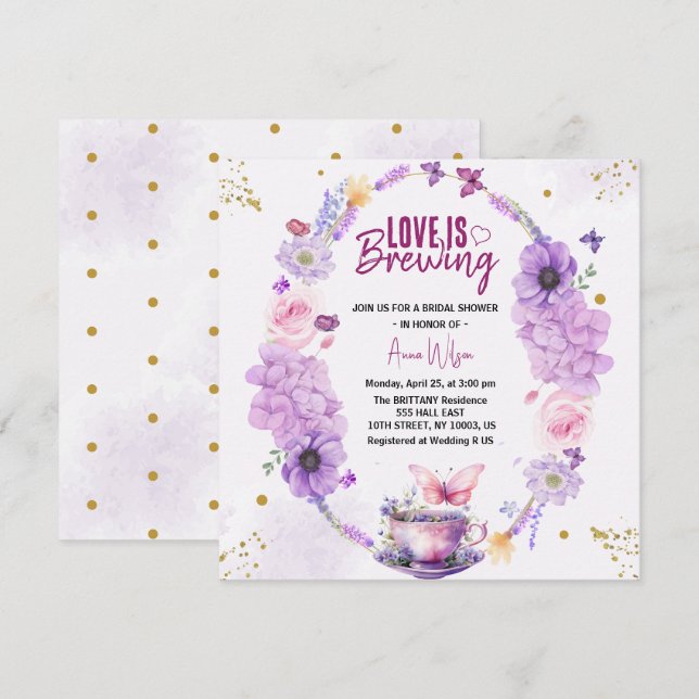 Invitation L'amour chic brasse la douche nuptiale de lavande  (Devant / Derrière)