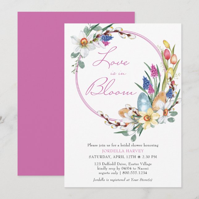 Invitation L'amour dans la Fête des mariées fleurie de printe (Devant / Derrière)