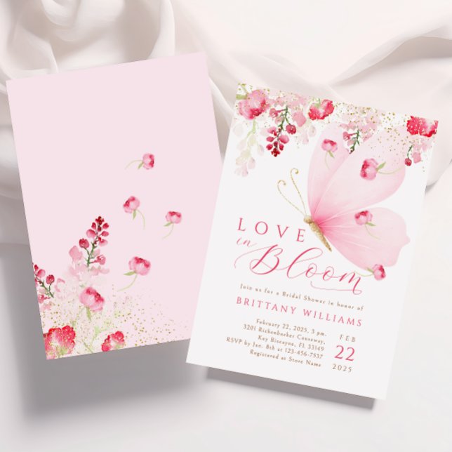 Invitation L'amour dans la Fête des mariées papillon en fleur (Créateur téléchargé)