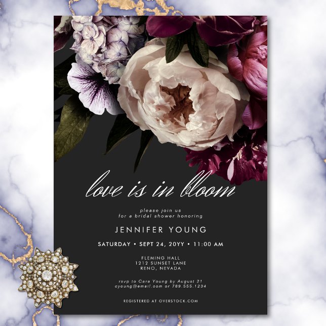 Invitation L'Amour De La Crème Bourgogne Moderne En Fête des  (Modern Burgundy Cream Love In Bloom Bridal Shower Invitation)