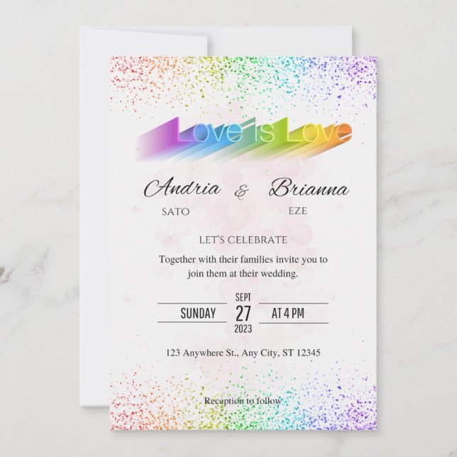 Invitation L'amour est amour Rainbow gay mariage (Devant)