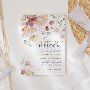 Invitation L'amour est dans la douche Fleur sauvage rose et r