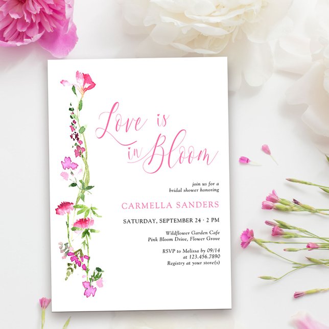 Invitation L'amour est dans la Fête des mariées Fleur sauvage (Love is in Bloom Bridal Shower Invitation from my Pink Wildflower Collection. )