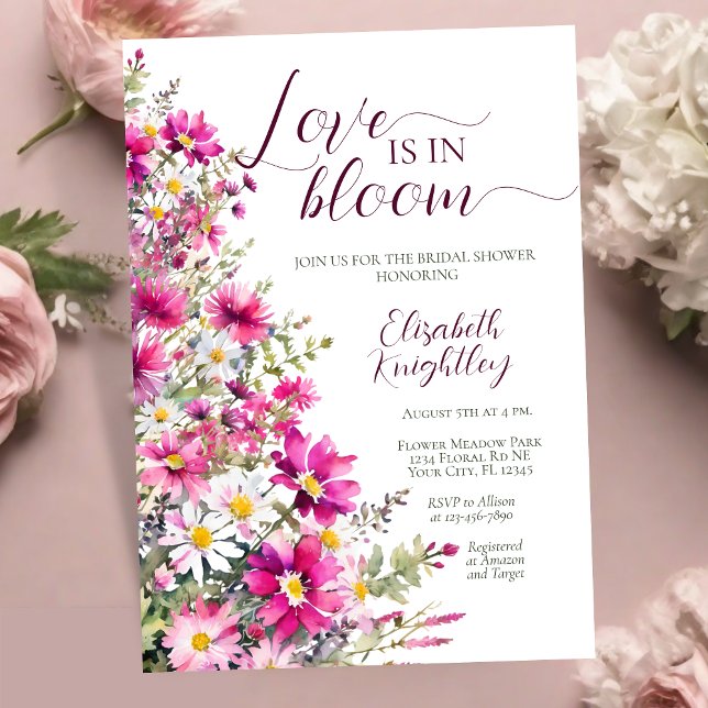 Invitation L'amour est dans la Fête des mariées Fleurs roses  (Créateur téléchargé)