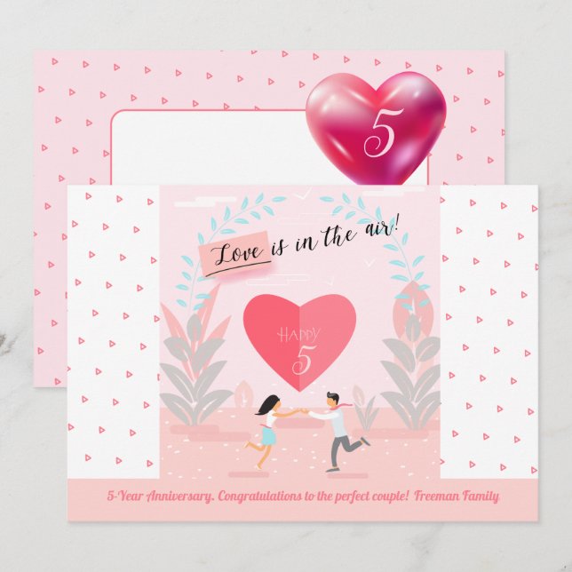 Invitation "L'amour est dans l'air !" Anniversaire du couple  (Devant / Derrière)