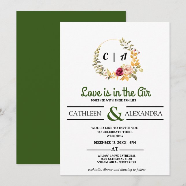 Invitation L'amour est dans l'air Script romantique avec élég (Devant / Derrière)