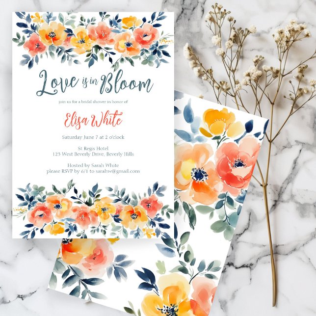 Invitation L'amour est dans l'aquarelle fleurie douche nuptia (Love is in Bloom Watercolor Floral Bridal Shower Invitation
)
