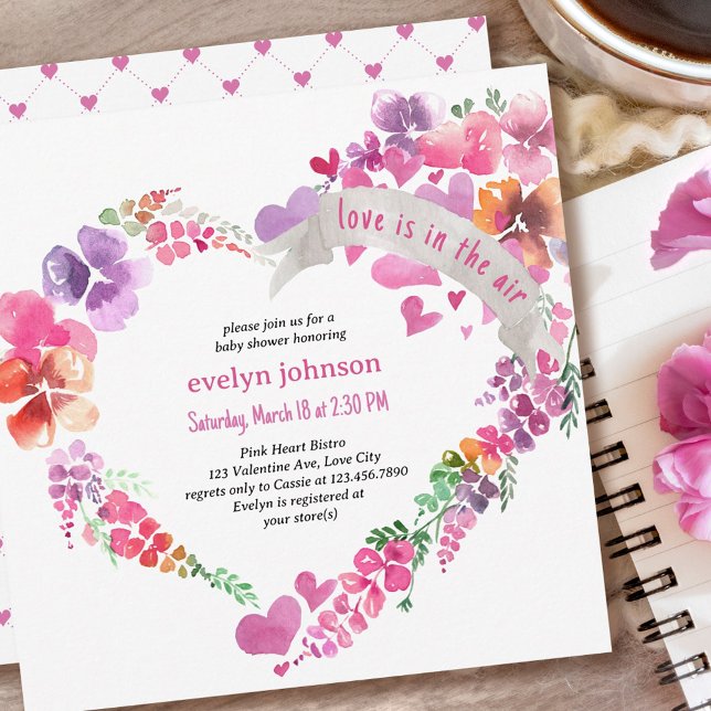 Invitation L'amour est dans le Baby shower Air Floral Heart (Créateur téléchargé)