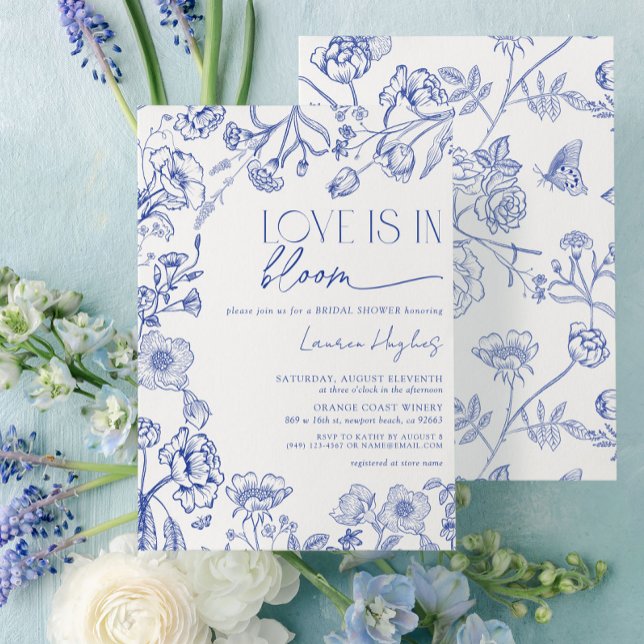 Invitation L'amour est dans le Fleurir Bleu Vintage Floral Sh (Créateur téléchargé)