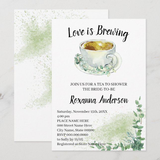 Invitation L'amour est de brasser Eucalyptus Tea Fête des mar (Devant / Derrière)