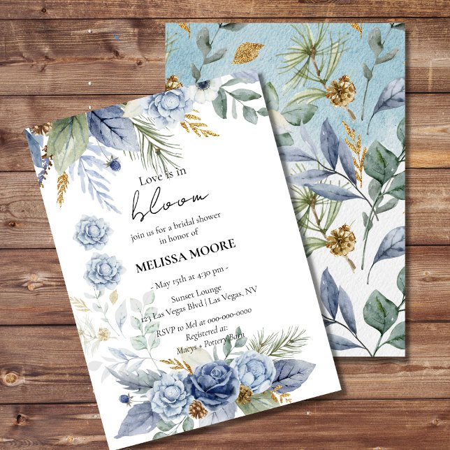 Invitation L'Amour Est En Fête des mariées Fleurie Dusty Blue (Créateur téléchargé)