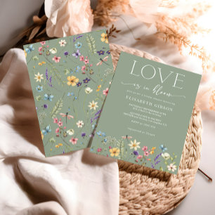 Invitation L'Amour Est En Fleur Sage Fête des mariées Verte