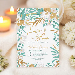 Invitation L'amour est en fleur Turquoise Gold Floral Fête de