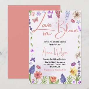 Invitation l'amour est en fleurs brunch et bulles baby shower