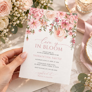 Invitation L'amour est en fleurs, hydrangea rose, Baby Shower