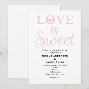 Invitation L'AMOUR EST fiançailles rose et blanc moderne DOUX