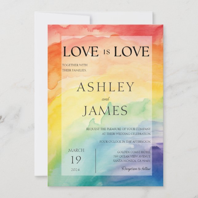 Invitation L'amour est l'amour gay lesbien Mariage LGBTQ Rain (Devant)