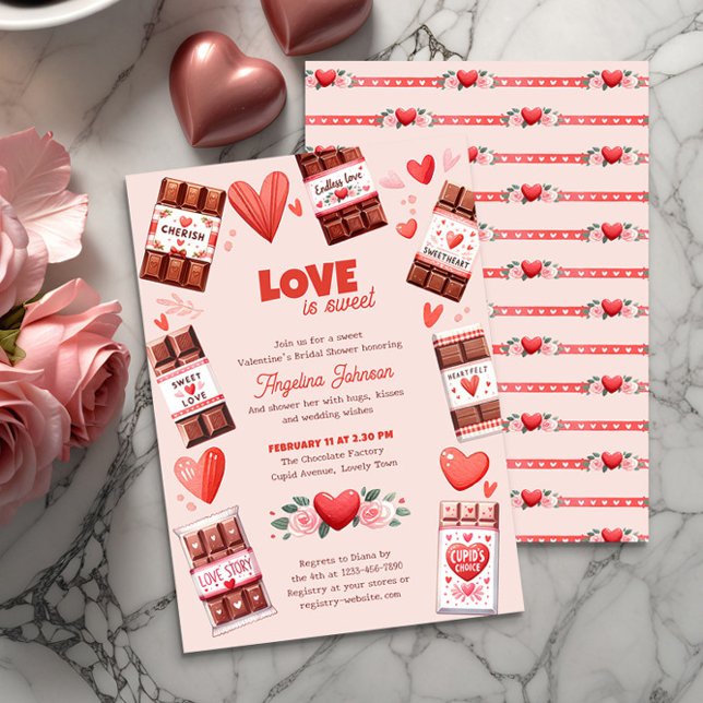 Invitation L'amour est le chocolat sucré et la Fête des marié (Bridal Shower invitation from the Valentines Bridal Shower Invitation collection by Darling & May)