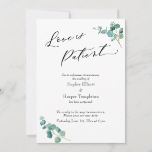 Invitation L'amour est le patient Eucalyptus Postponed Mariag