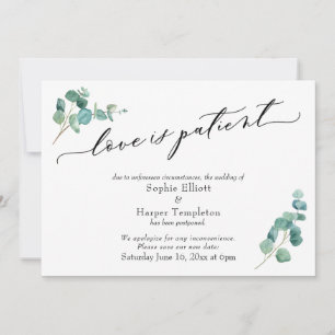 Invitation L'amour est le patient Eucalyptus Postponed Mariag