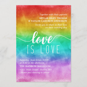 Invitation L'amour est mariage gai d'aquarelle d'arc-en-ciel