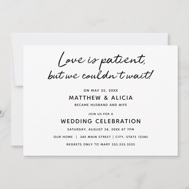 Invitation L'amour est patient Annonce de mariage Réception (Devant)