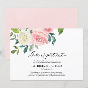 Invitation L'Amour Est Patient Blush Floral Mariage Postponem