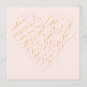 Invitation L'amour est patient.. blush & or calligraphie coeu