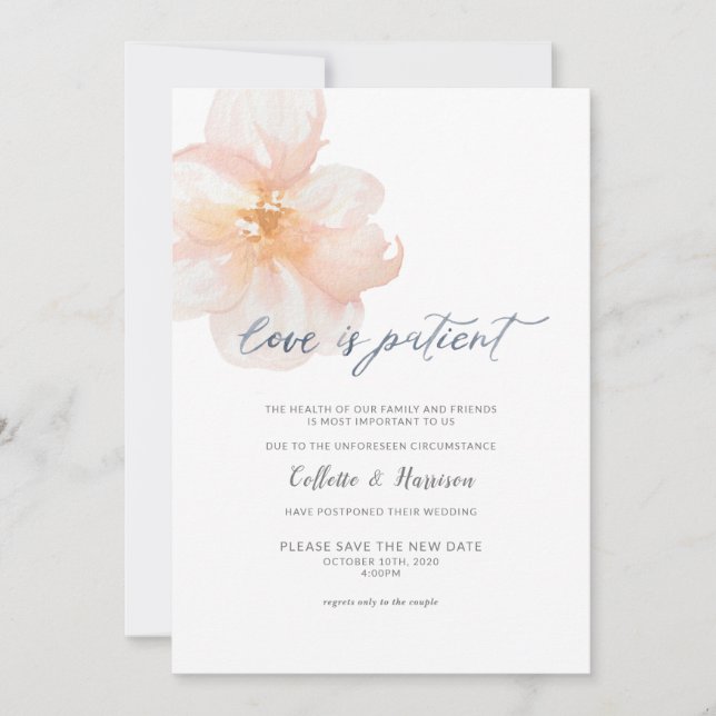 Invitation L'amour est patient, changer la date Fleur Invitat (Devant)