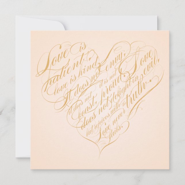 Invitation L'amour est patient.. coeur de calligraphie or cla (Devant)