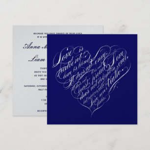 Invitation L'amour est patient.. cur calligraphique marine et