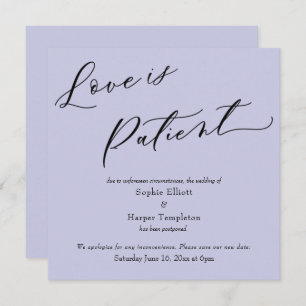 Invitation L'amour est Patient Lavender Postponed Mariage Car
