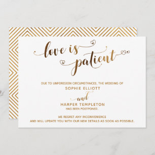 Invitation L'amour est Patient Postponed Mariage Gold Script 