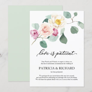 Invitation L'amour est patient Report de mariage Eucalyptus